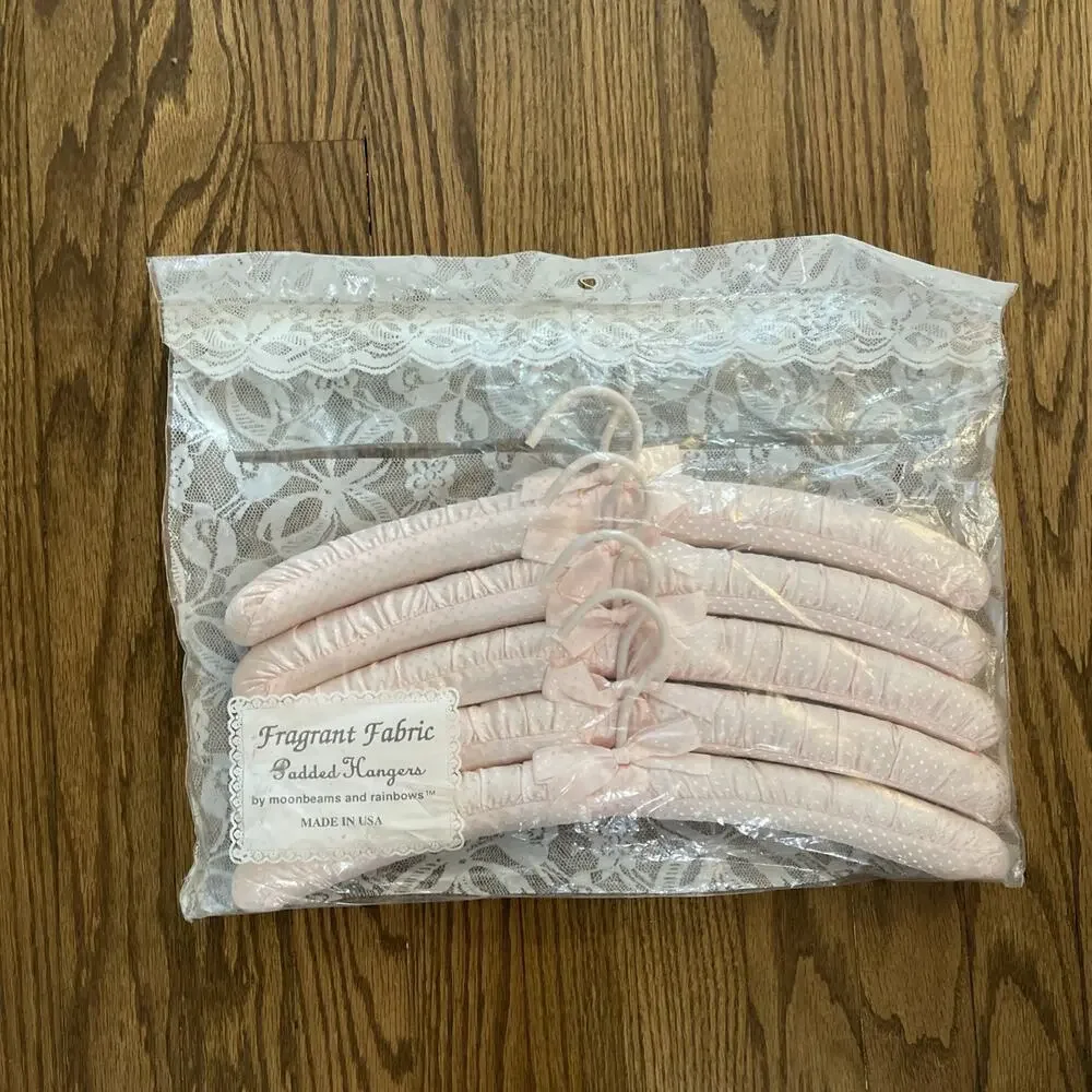 Vintage Fragrant Fabric Padded Satin Hangers Pink Polka Dot Moonbeams & Rainbows